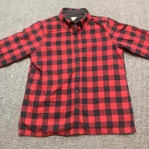 L.L.Bean Flannel Shacket Womens Medium Buffalo Plaid Fleece Lined Shirt Jacket
